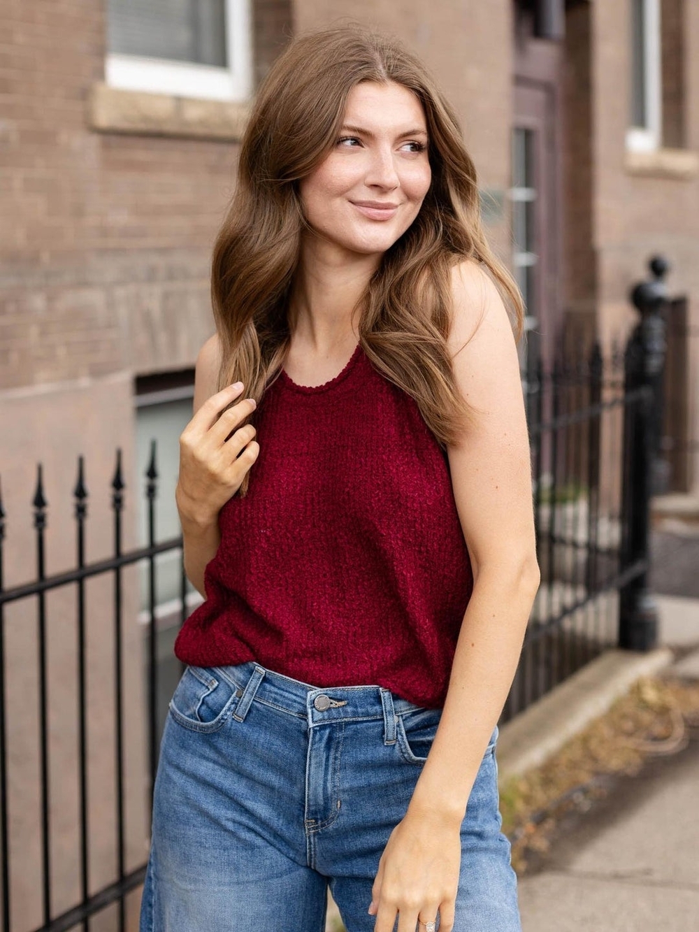 Eileen Fisher Wool Burgundy Sleeveless Knit Tank